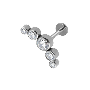 Helix piercing stud met vijf heldere roze groene diamant lange coole en unieke titanium bovenste helix oorbel