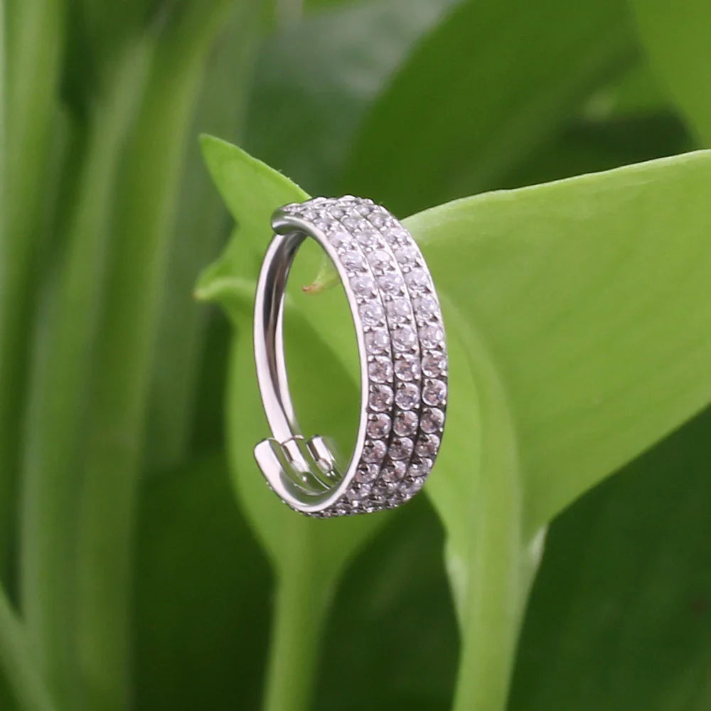 Thick conch hoop chunky conch ring with three layers of diamonds titan