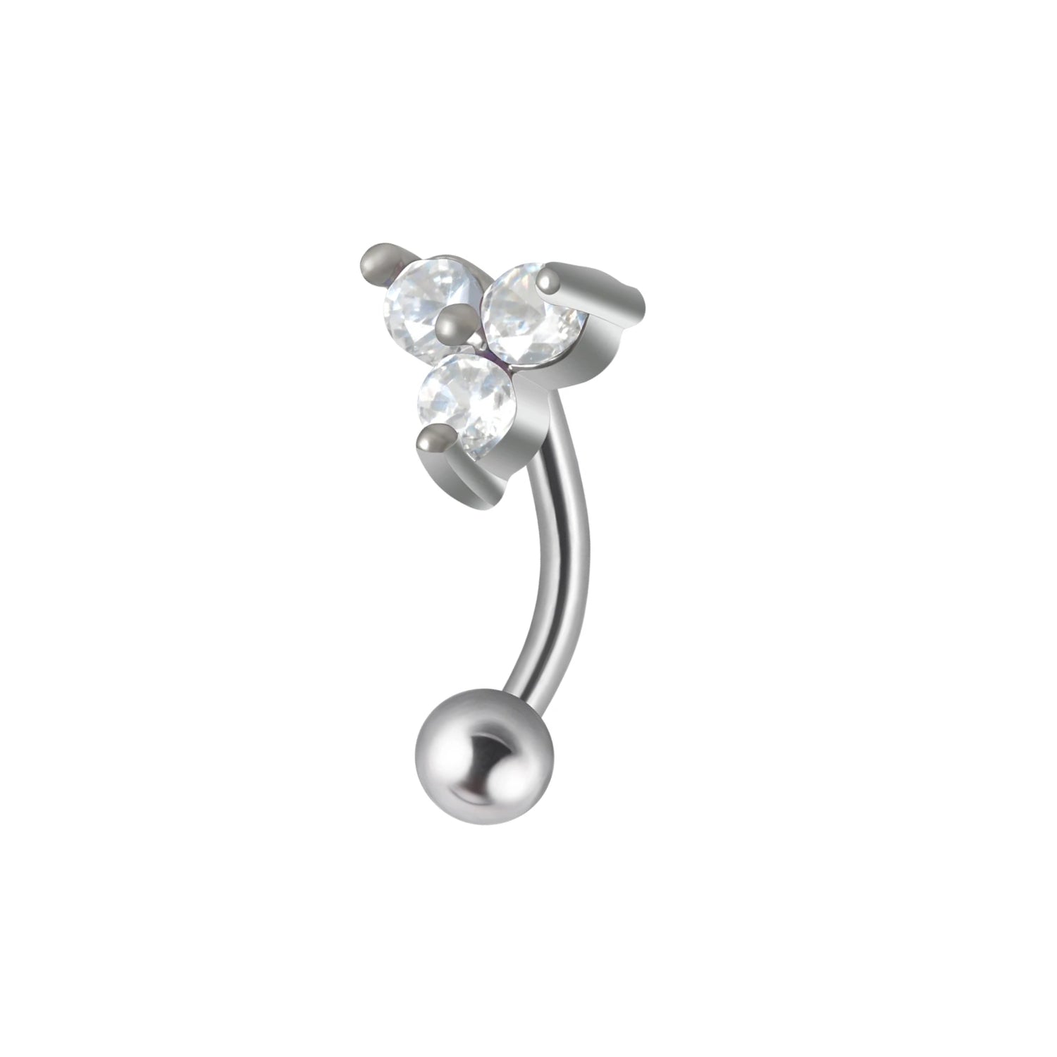 Piercing al labbro Jestrum con bilanciere curvo in titanio con pietra CZ trasparente a 3 punti bianco blu opale