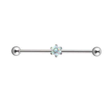 Piercing industrial de ópalo con flor de ópalo blanco claro y azul piercing de barra de titanio 14G
