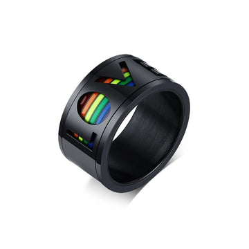 Rainbow anxiety ring LGBTQ stainless steel spinner ring LOVE fidget ring black worry ring Rosery Poetry