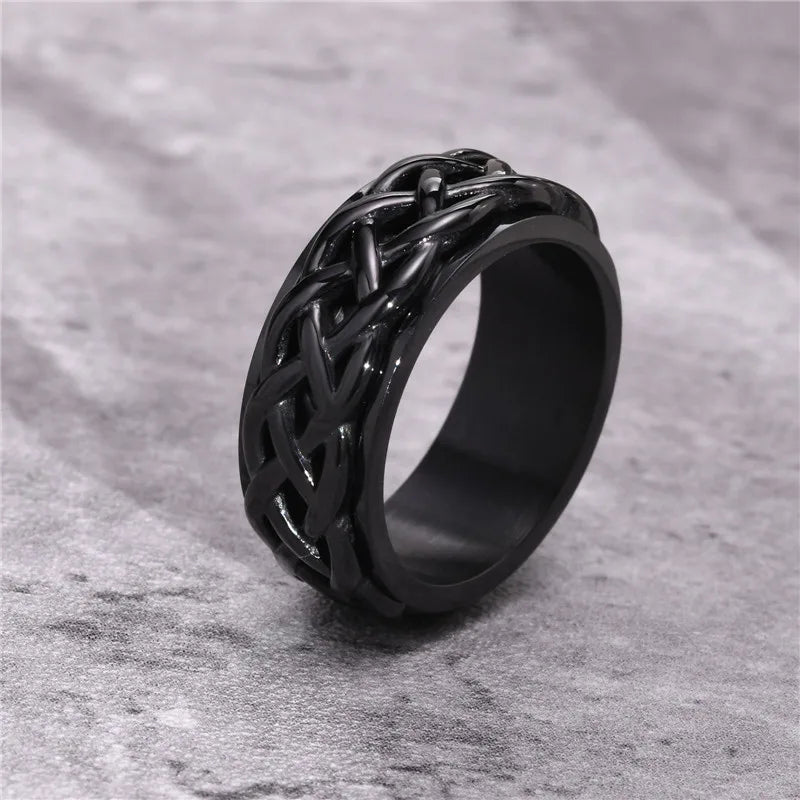 Black stainless steel spinner ring 8mm men's fidget ring  with Celtic knots Rosery Poetry