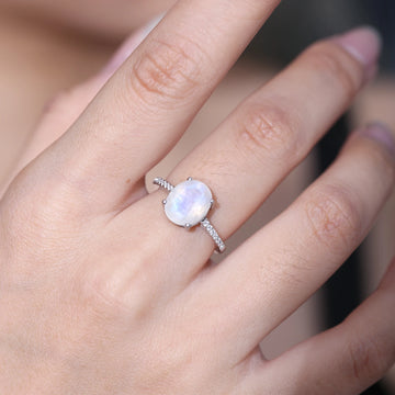 Sterling silver moonstone ring with diamond cz moonstone promise ring