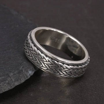 Chain anxiety ring rope pattern sterling silver anxiety ring for men vintage style