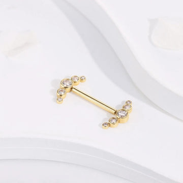 Piercing de pezón de oro de 14 quilates con circonita cúbica de diamante, linda y sexy barra de pezón