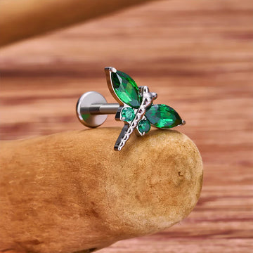 Dragonfly stud earring nose stud titanium piercing stud with clear pink or green diamonds