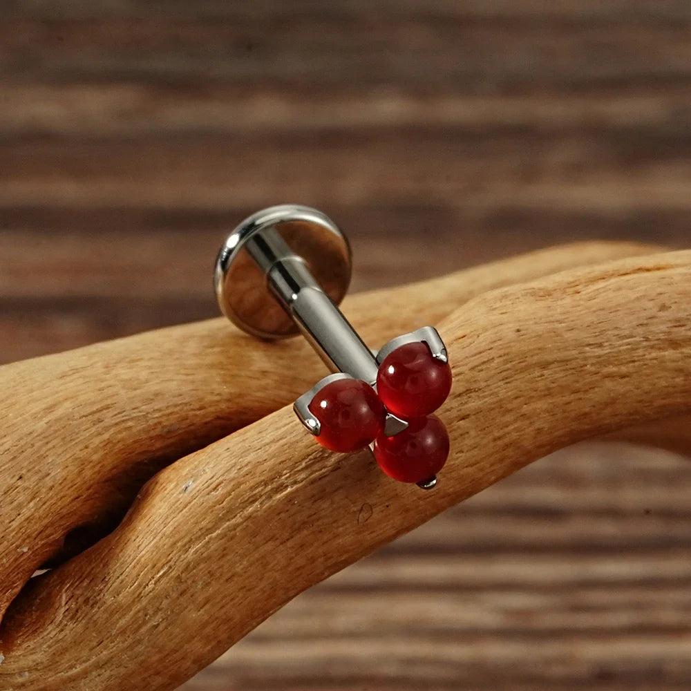 Piercing Red Color Cute Monroe piercing with natural gemstones red and green stones in si