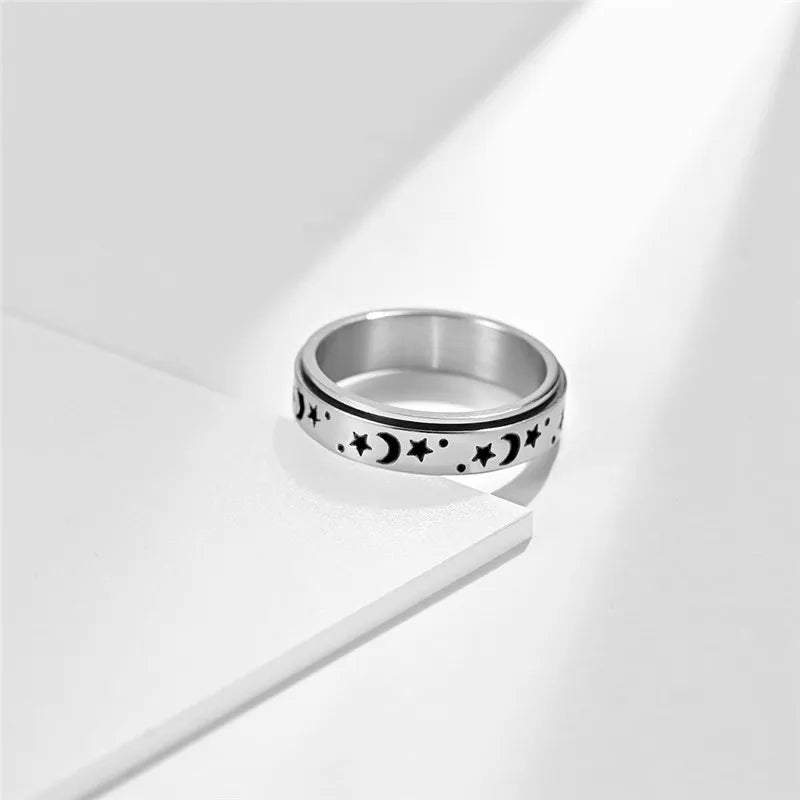 Moon and star anxiety ring stainless steel thejoue