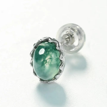 Green moss agate stud earrings oval shape sterling silver