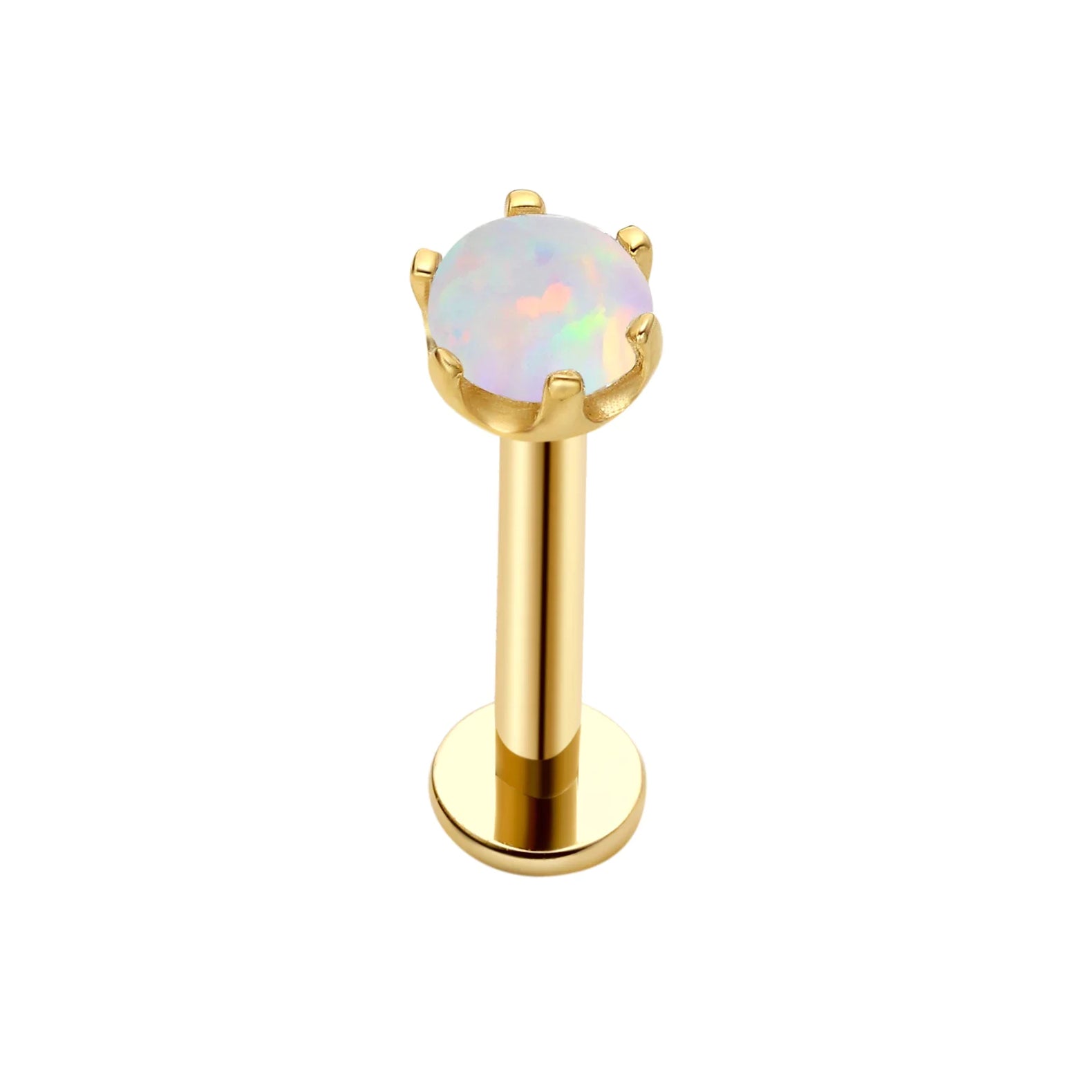 Solid gold nose stud with opal 14K gold lip piercing Ashley Piercing Jewelry