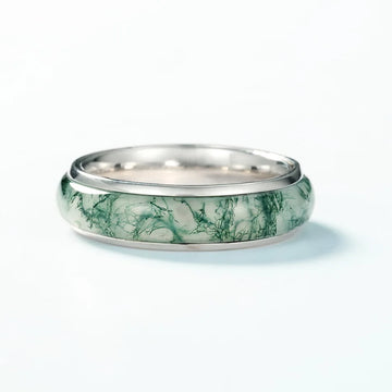 Moss agate band ring vintage style for men and for women Rosery Poetry