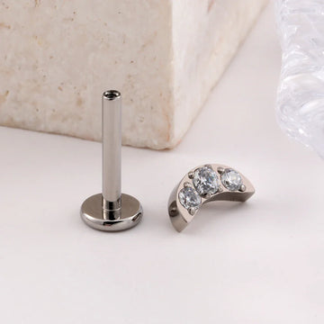 Crescent moon stud earring with clear CZ titanium nose stud cute and tiny