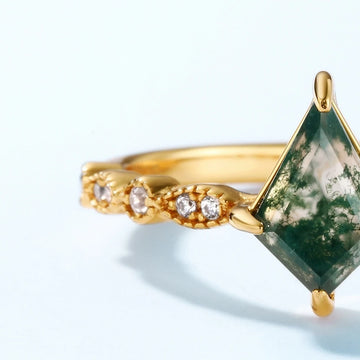 Dainty moss agate ring with a kite cut moss agate crystal sterling silver