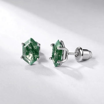 Orecchini in agata verde muschio, orecchini a bottone in argento sterling delicati e minimalisti