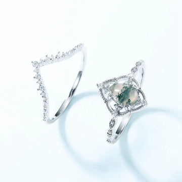 Anéis de ágata musgo combinando anéis de noivado estilo vintage anéis de casamento