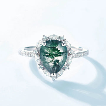 Anel de noivado de ágata verde musgo anel de prata esterlina com pedras preciosas naturais