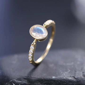 Oval moonstone ring vintage style art deco