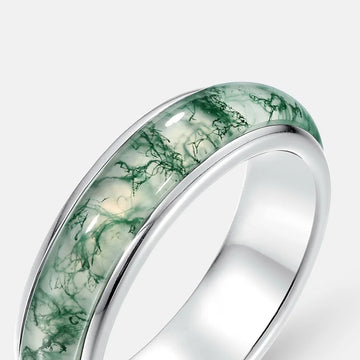 Moss agate band ring vintage style for men and for women