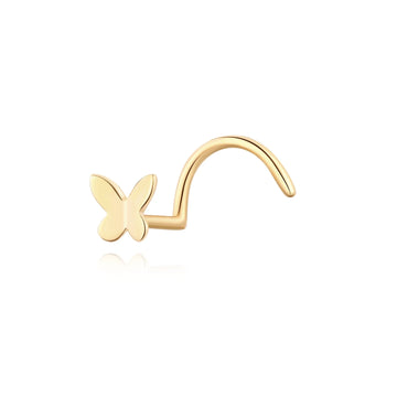 Parafuso de nariz em ouro 14K com argola de nariz em forma de borboleta 20G pino de nariz