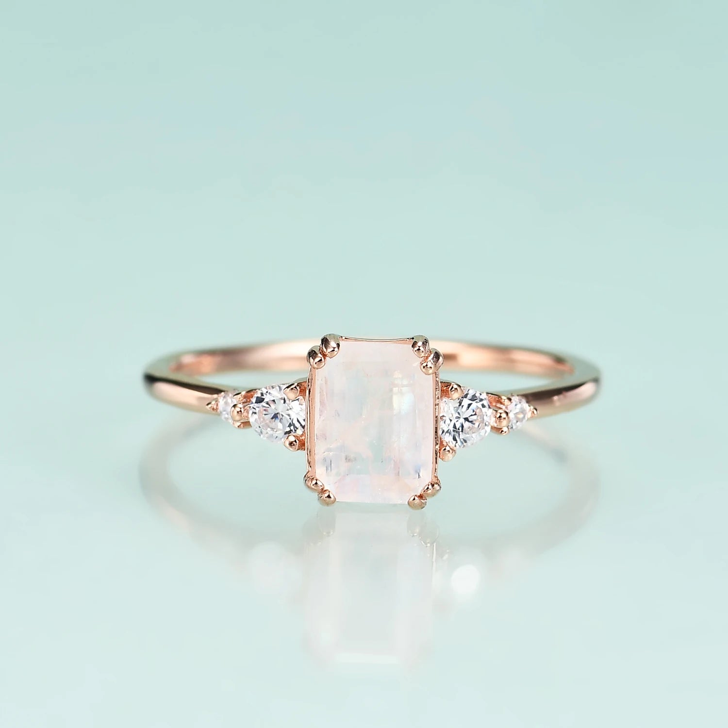 Blue moonstone ring rose gold