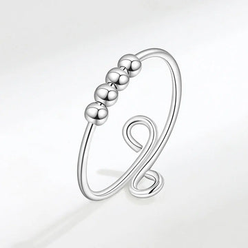 Anel de ansiedade de 4 contas anel giratório de prata esterlina anel de inquietação