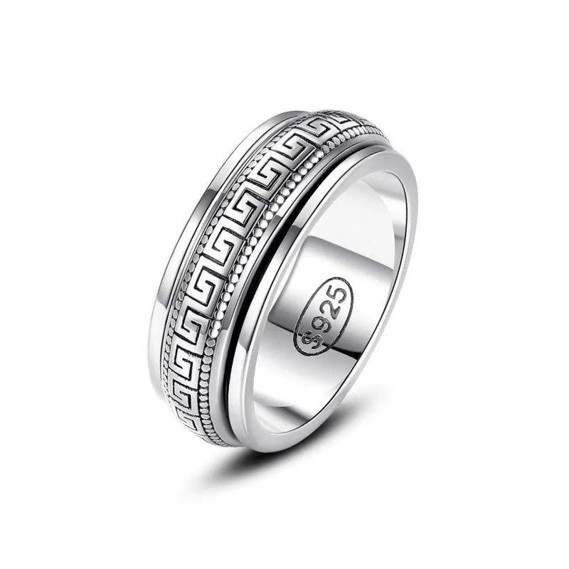 Fidget ring for men sterling silver intertwined pattern double layers