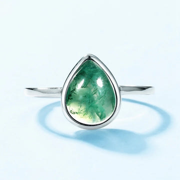 Moss agate ring natural green gemstone sterling silver adjustable size