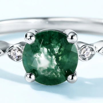 Moss agate solitaire ring dainty ring sterling silver