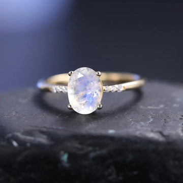Moonstone gemstone ring with a natural moonstone and clear CZ stones