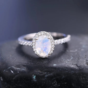 Moonstone diamond ring antique style sterling silver