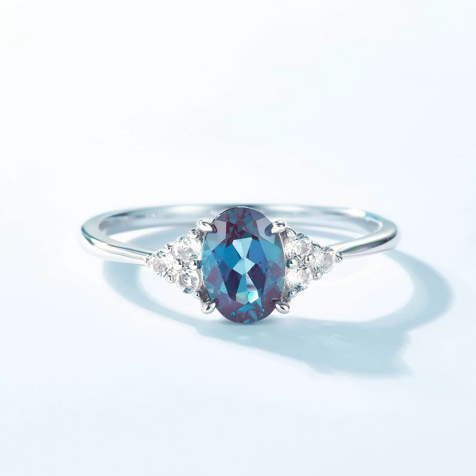 Lab created alexandrite ring color changing June birthstone