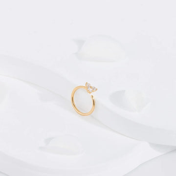 14K gold nose ring with diamond 3 dots clear CZ stones seamless ring