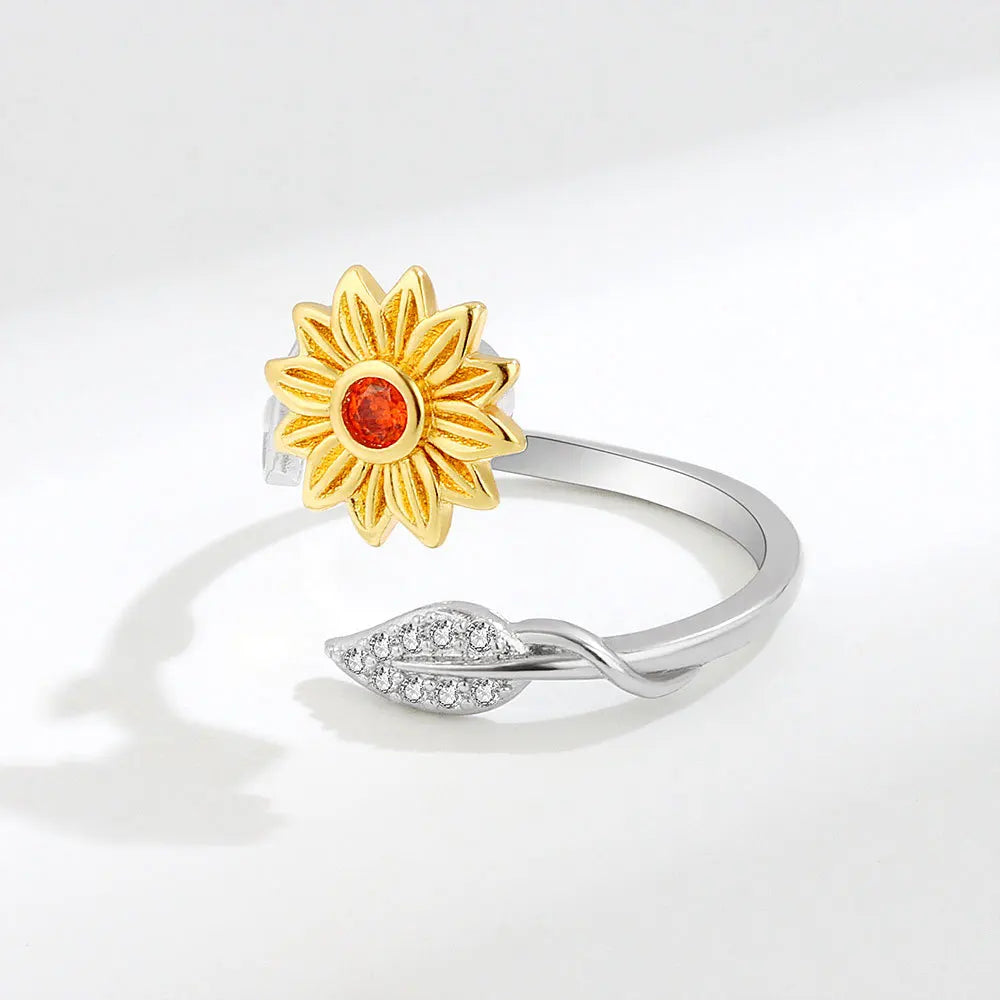 Sunflower anxiety ring sterling silver fidget ring spinner ring Rosery Poetry