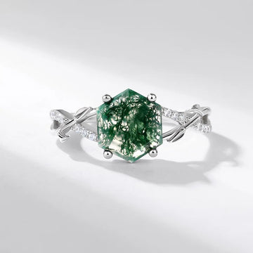 Moss Ring Color Moss Agate Rings - Natural Moss Agate & 925 Sterling Silver & Timeless