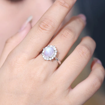 Anel de noivado Moonstone em ouro e prata estilo vintage com diamante cz