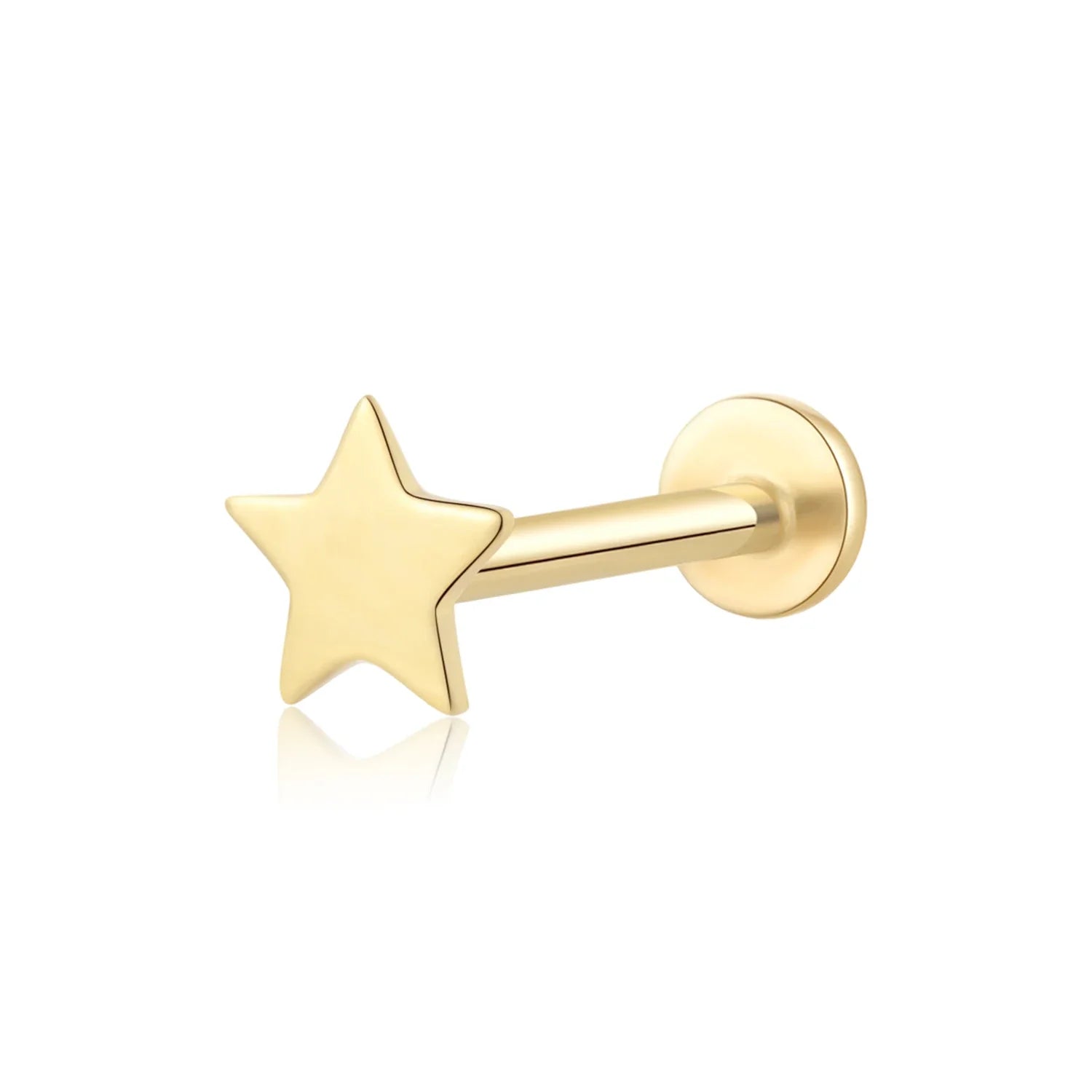 Gold star ear stud star nose stud 14k gold star stud earrings threadless solid gold Ashley Piercing Jewelry