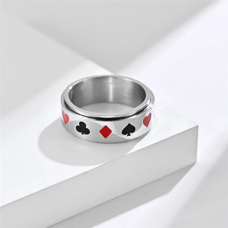 Stainless steel spinner ring poker silver gold black anxiety ring for men for women Rosery Poetry