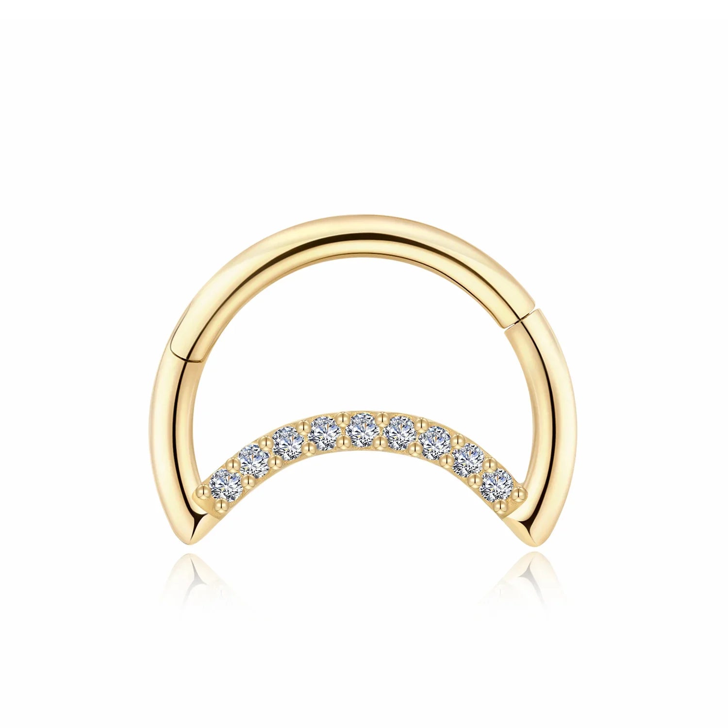 Half moon hoop earring with clear CZ stones 14K gold nose hoop half moon  piercing