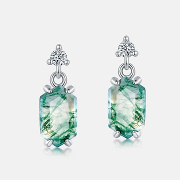 Boucles d’oreilles pendantes en agate mousse argent sterling agate mousse verte naturelle