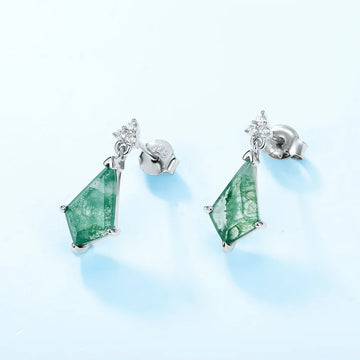 Moss agate earrings with kite shaped moss agate dangle earrings