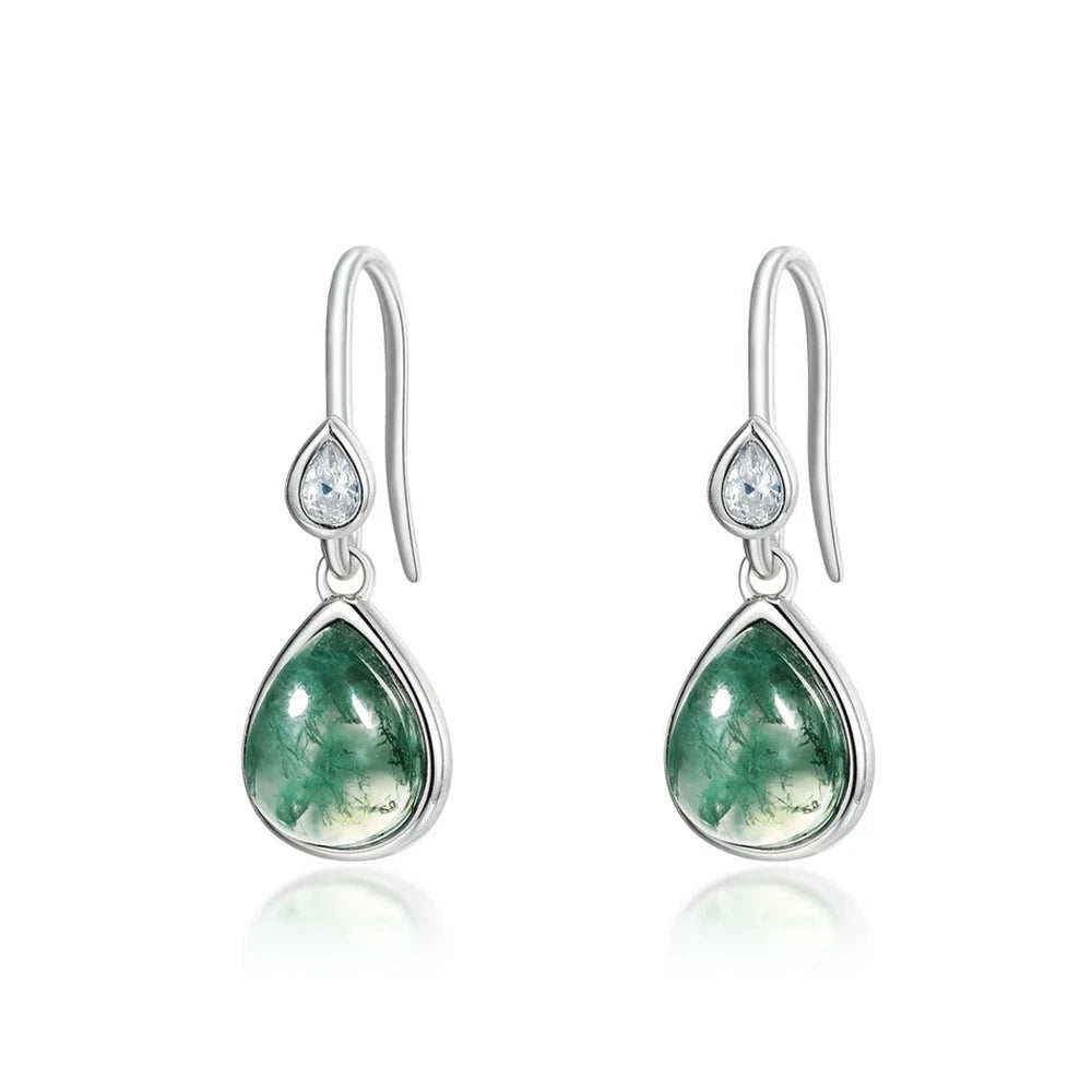 Orecchini in agata verde con agata muschiata a forma di pera in argento sterling