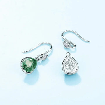 Boucles d'oreilles en agate verte avec agate mousse en forme de poire en argent sterling