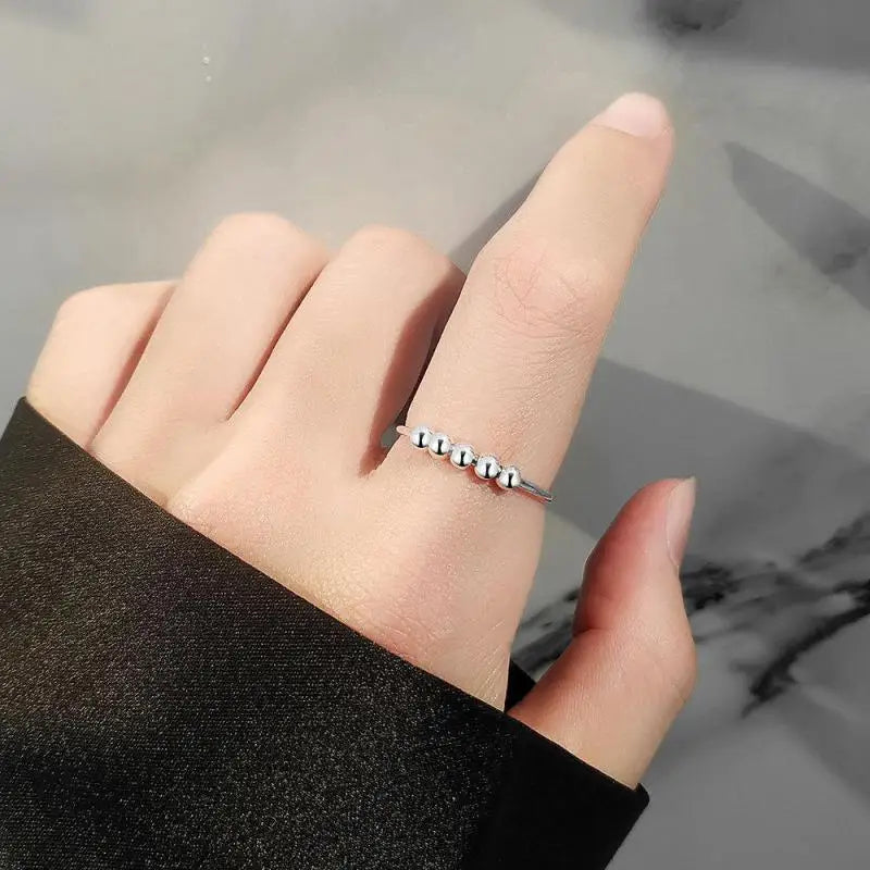 Fidget bead ring beads 10 beads sterling silver bead anxiety ring