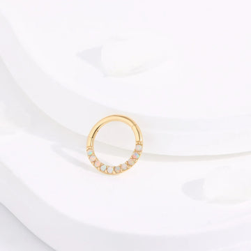Opal nose piercing 14K gold opal hoop earring hinged segment clicker septum ring daith piercing
