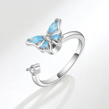 Anel de inquietação borboleta anel de ansiedade borboleta azul prata esterlina