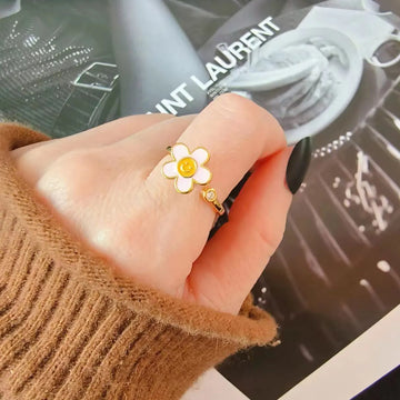 Spinning flower ring anxiety ring for daughter for kids a pink flower and a smiley face cute fidget ring Rosery Poetry