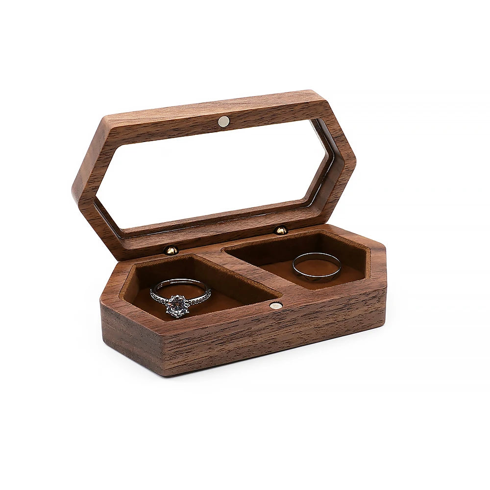 Scatola Per Anelli In Legno Di Noce - Fatta A Mano, Con Rivestimento In Velluto, Elegante E Portatile