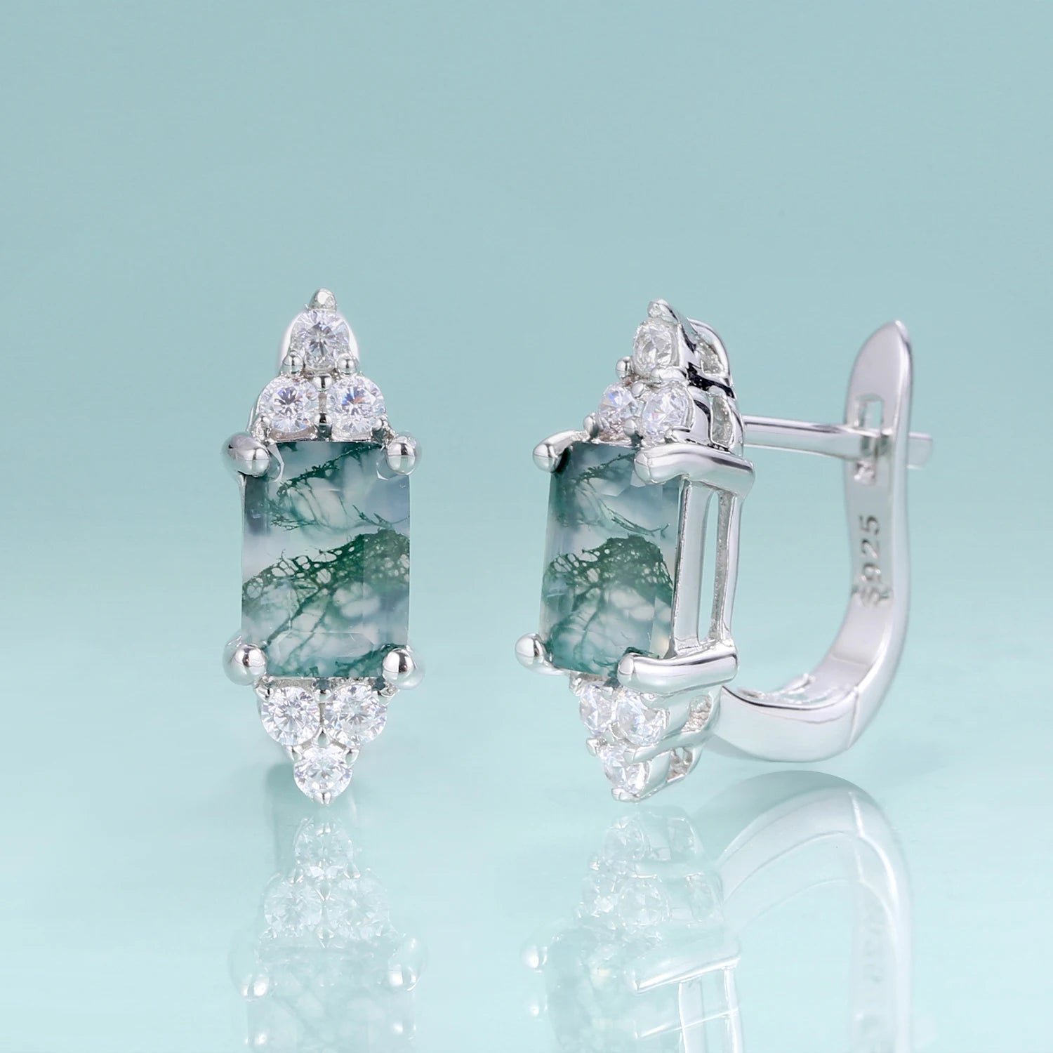 Pendientes de ágata con raya verde pendientes de ágata de musgo verde natural plata de primera ley