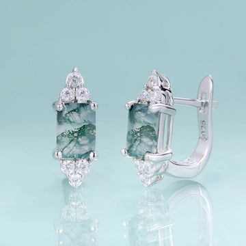 Pendientes de ágata con raya verde pendientes de ágata de musgo verde natural plata de primera ley