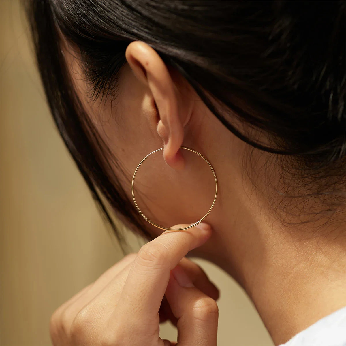 Large gold hoop earrings 14K yellow gold 14k gold huggie earrings solid gold